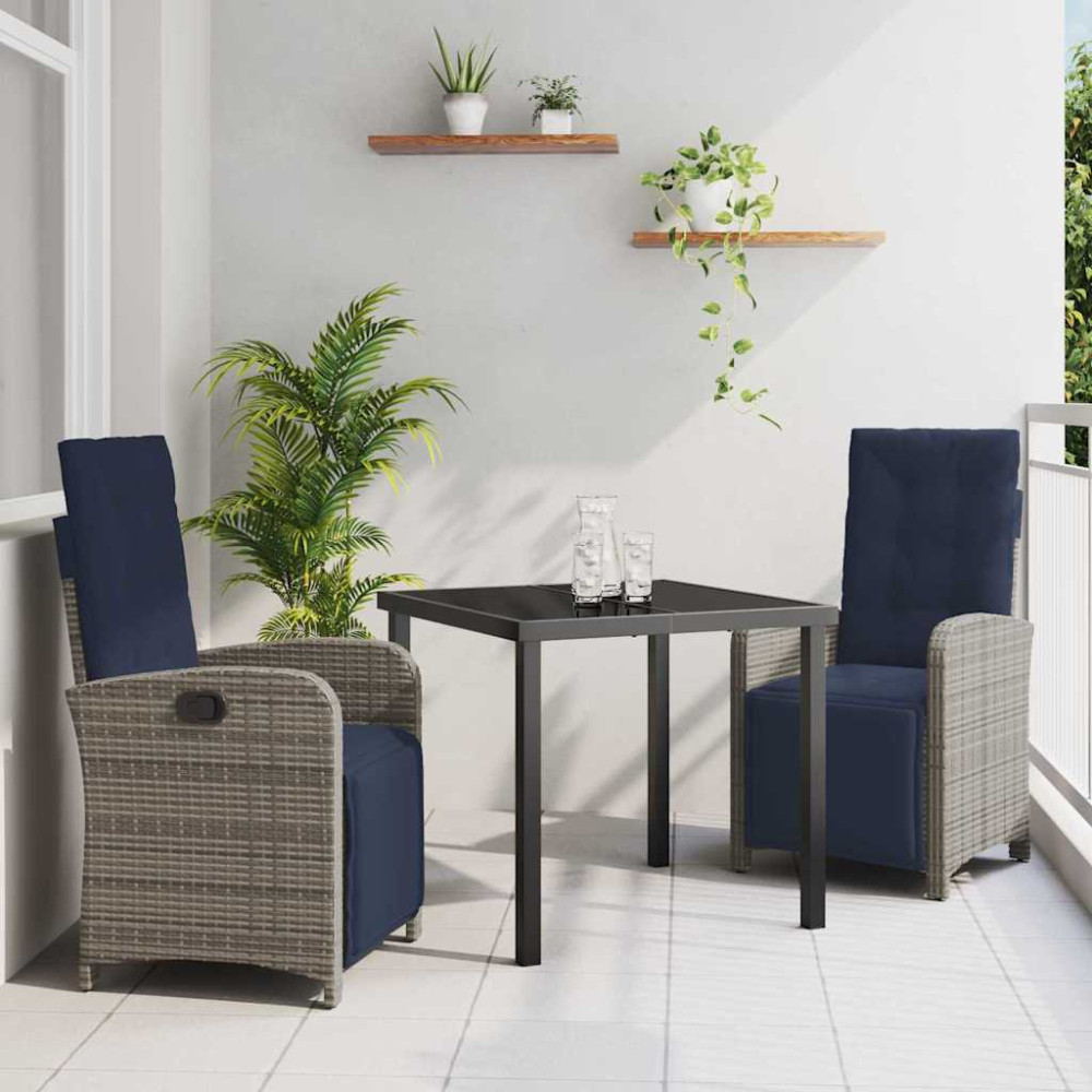 Produktbild för Trädgårdsmöbelset med kudde 3 pcs Grå konstrotting