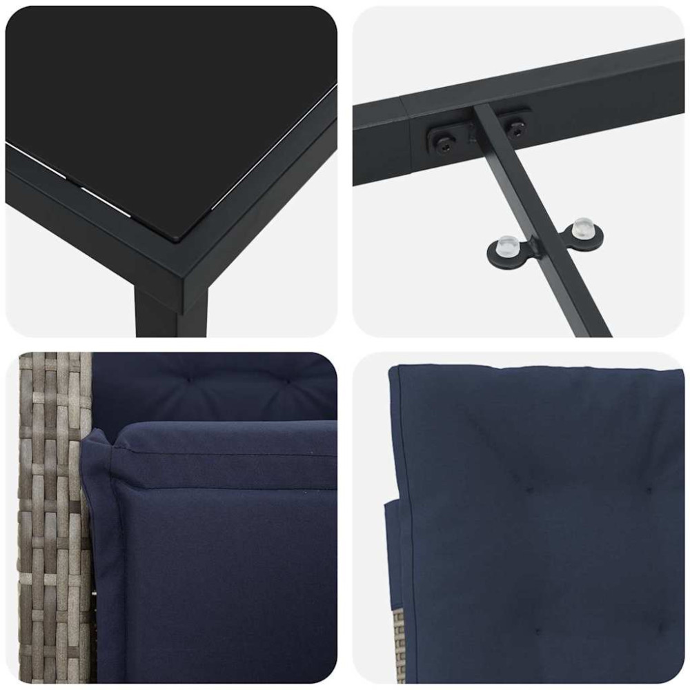 Produktbild för Trädgårdsmöbelset med kudde 3 pcs Grå konstrotting