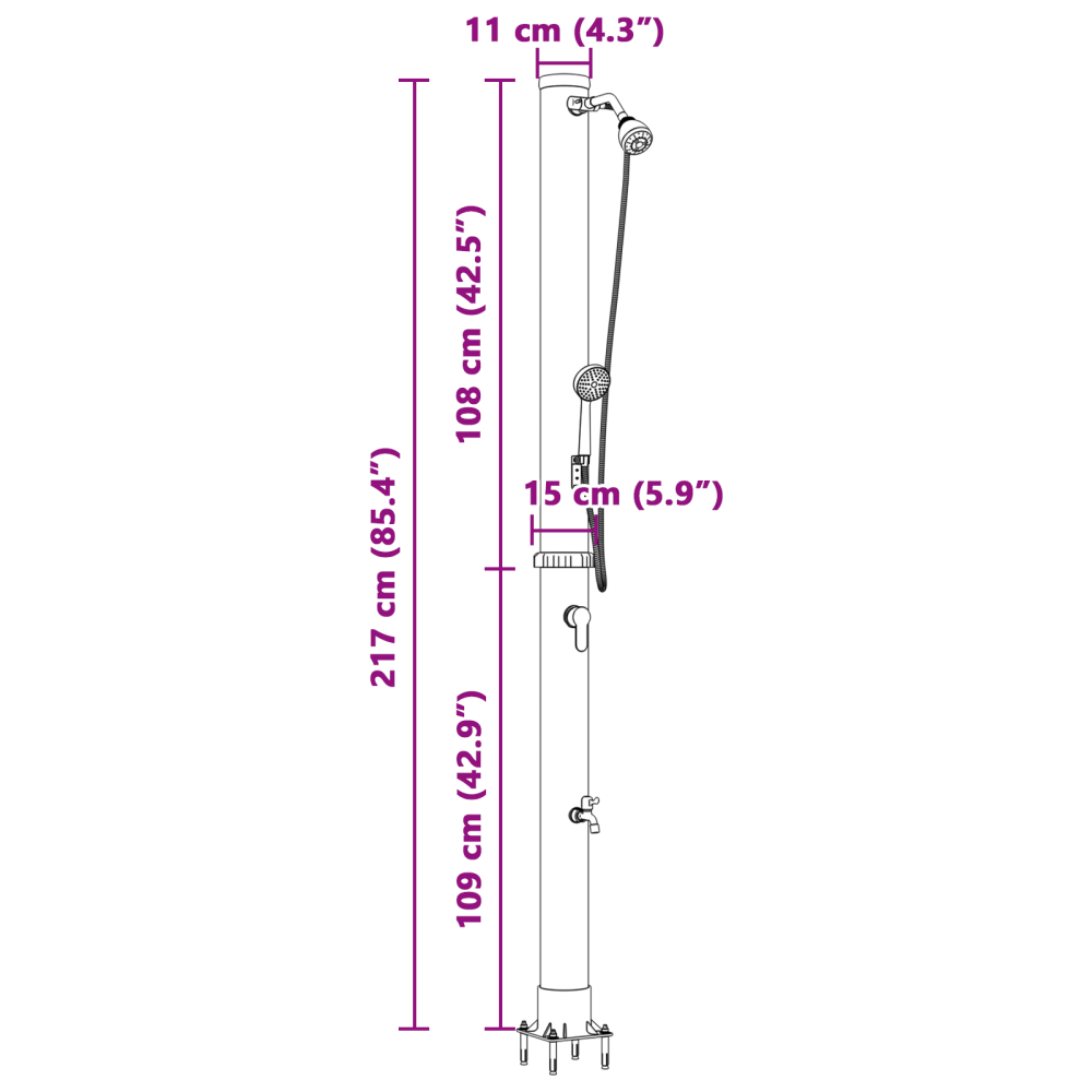Produktbild för Utomhus Solardusch Svart 217 cm PVC och Aluminium