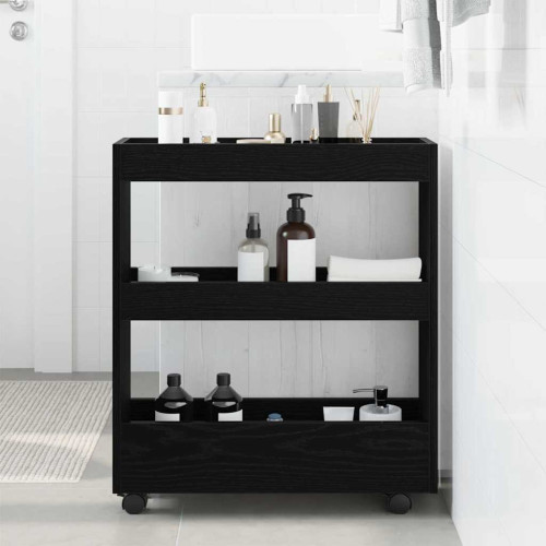 vidaXL Smal förvaringsvagn Svart Ek 60 x 18 x 70 cm Konstruerat trä