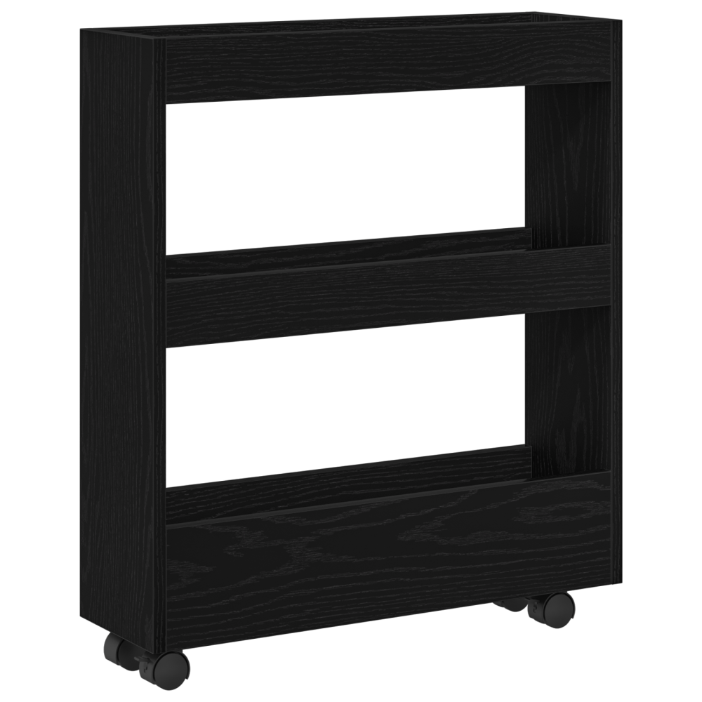 Produktbild för Smal förvaringsvagn Svart Ek 60 x 18 x 70 cm Konstruerat trä