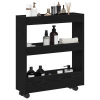 Produktbild för Smal förvaringsvagn Svart Ek 60 x 18 x 70 cm Konstruerat trä