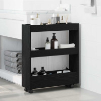 Produktbild för Smal förvaringsvagn Svart Ek 60 x 18 x 70 cm Konstruerat trä