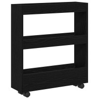 Produktbild för Smal förvaringsvagn Svart Ek 60 x 18 x 70 cm Konstruerat trä