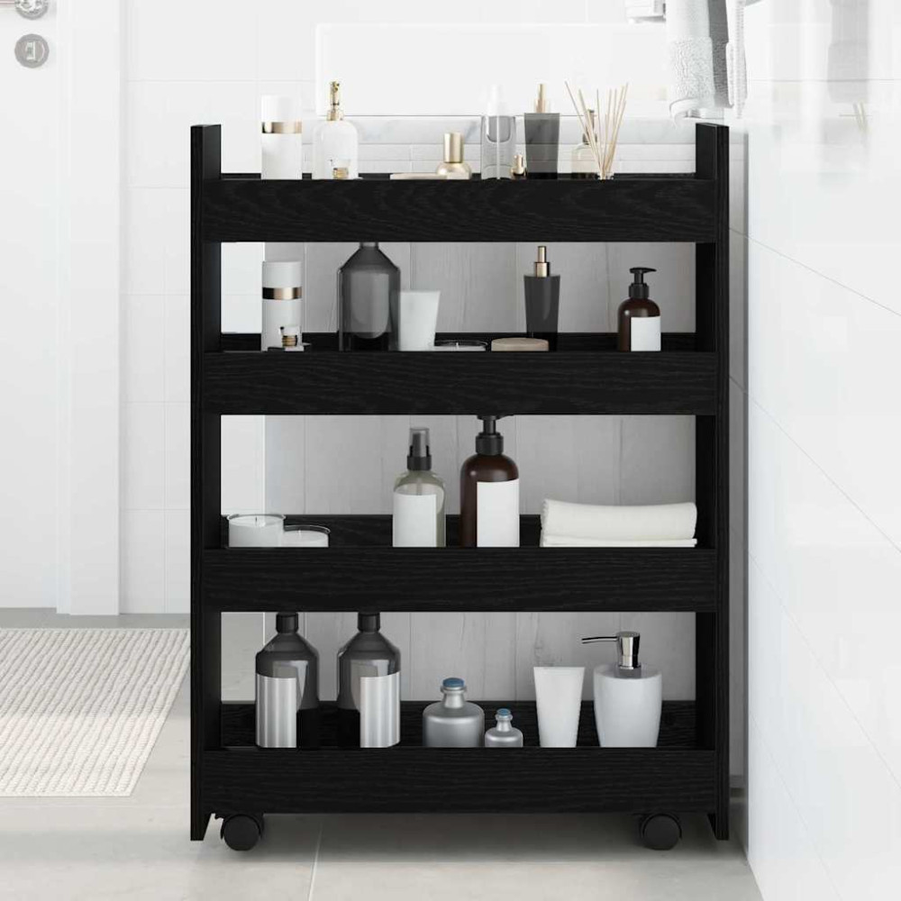 Produktbild för Smal förvaringsvagn Svart Ek 60 x 20 x 82 cm Konstruerat trä