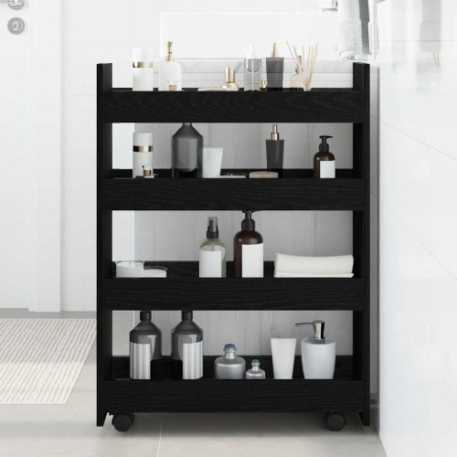 vidaXL Smal förvaringsvagn Svart Ek 60 x 20 x 82 cm Konstruerat trä