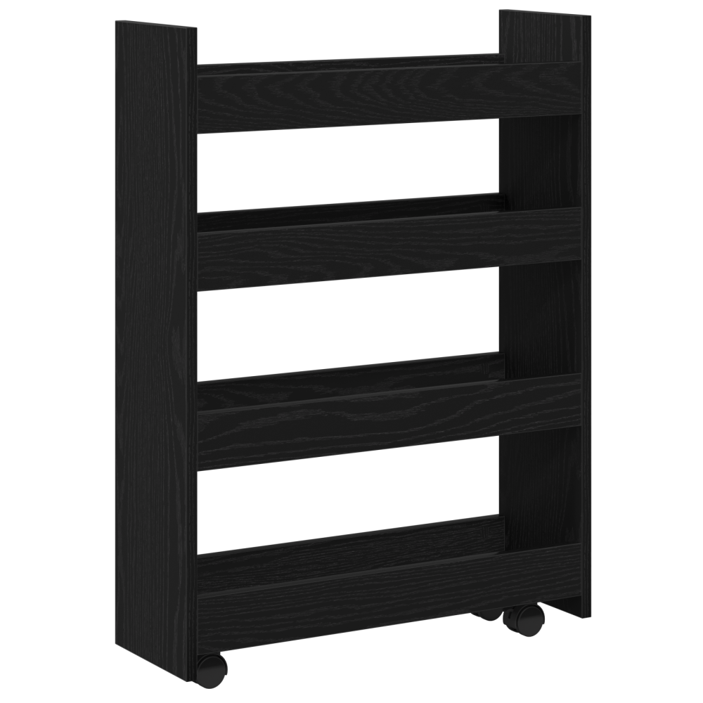 Produktbild för Smal förvaringsvagn Svart Ek 60 x 20 x 82 cm Konstruerat trä