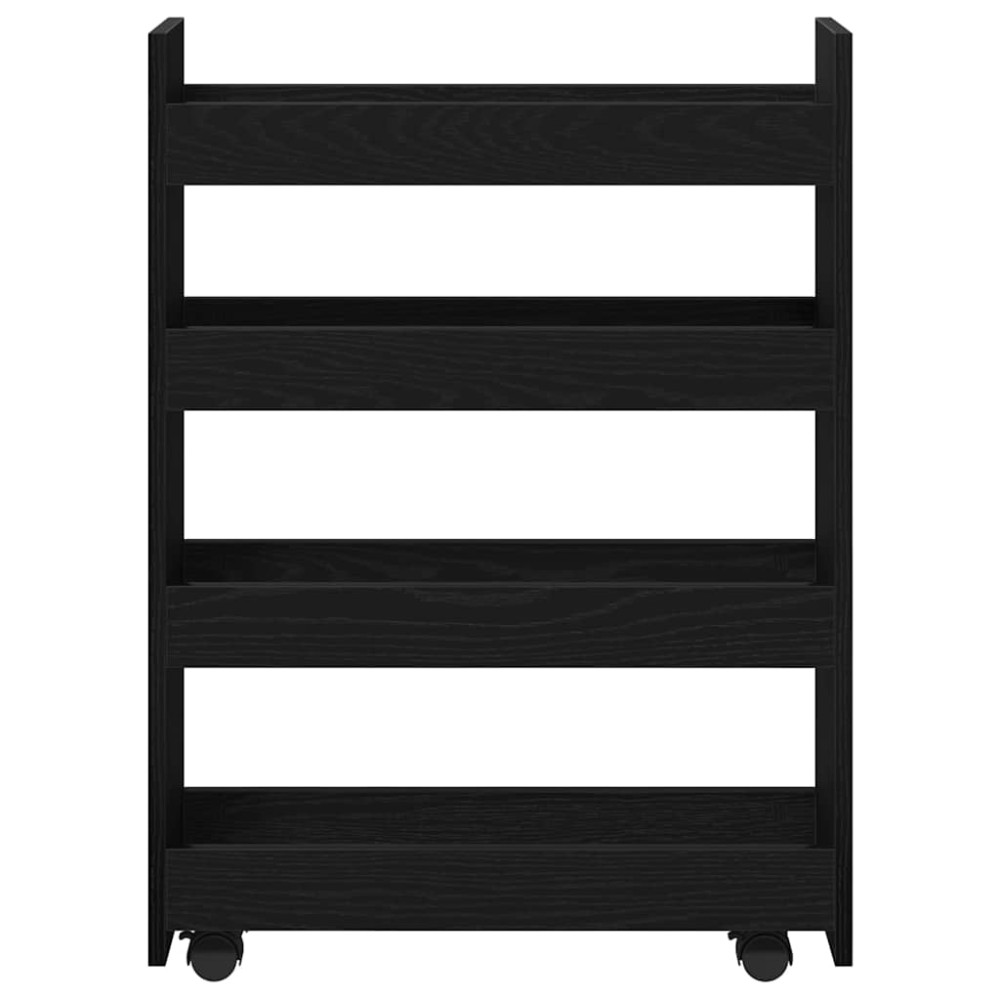 Produktbild för Smal förvaringsvagn Svart Ek 60 x 20 x 82 cm Konstruerat trä