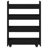 Produktbild för Smal förvaringsvagn Svart Ek 60 x 20 x 82 cm Konstruerat trä