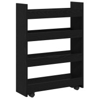 Produktbild för Smal förvaringsvagn Svart Ek 60 x 20 x 82 cm Konstruerat trä