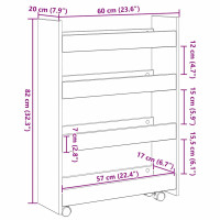 Produktbild för Smal förvaringsvagn Svart Ek 60 x 20 x 82 cm Konstruerat trä