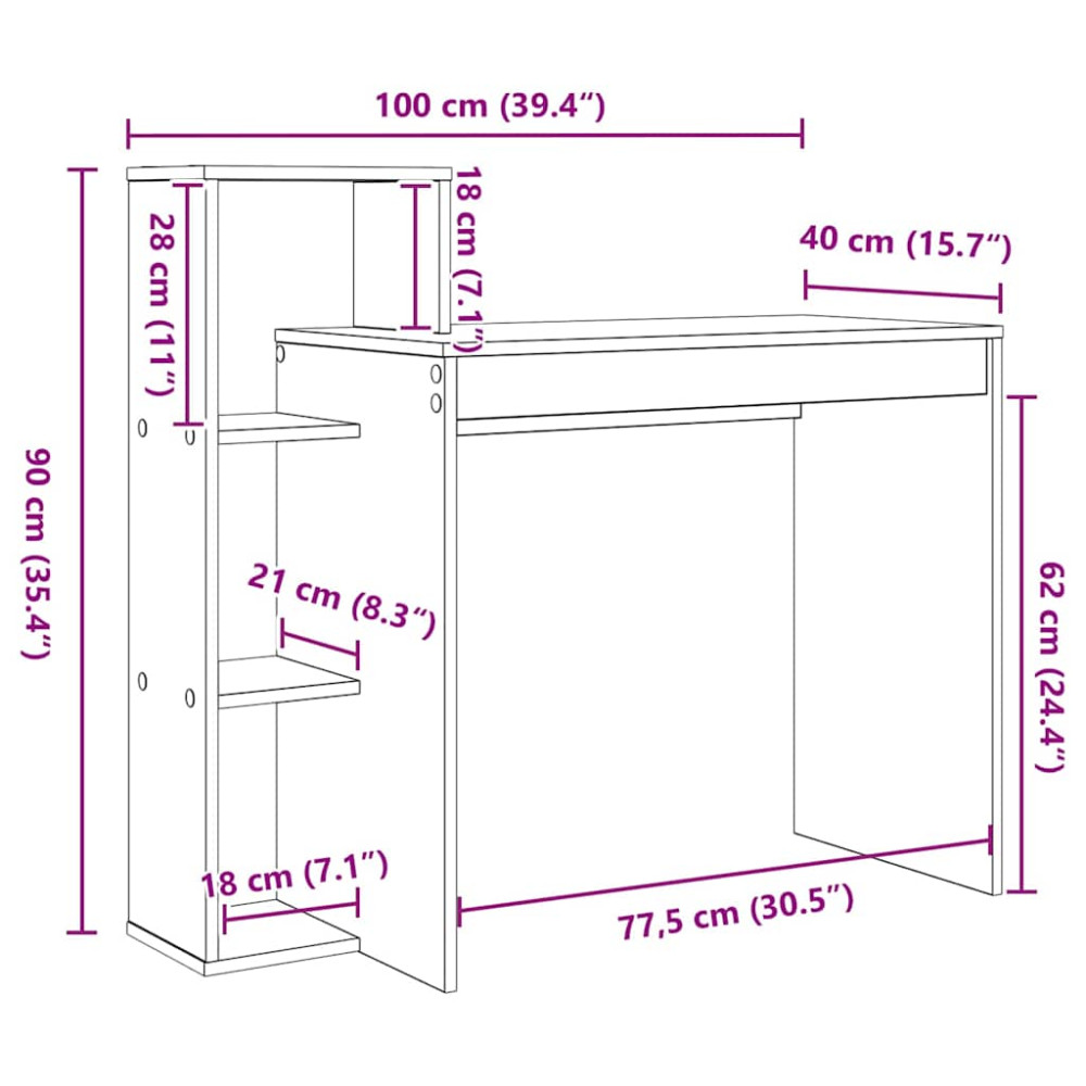 Produktbild för Skrivbord med hylla Artisan Ek 100 x 40 x 90 cm Konstruerat trä