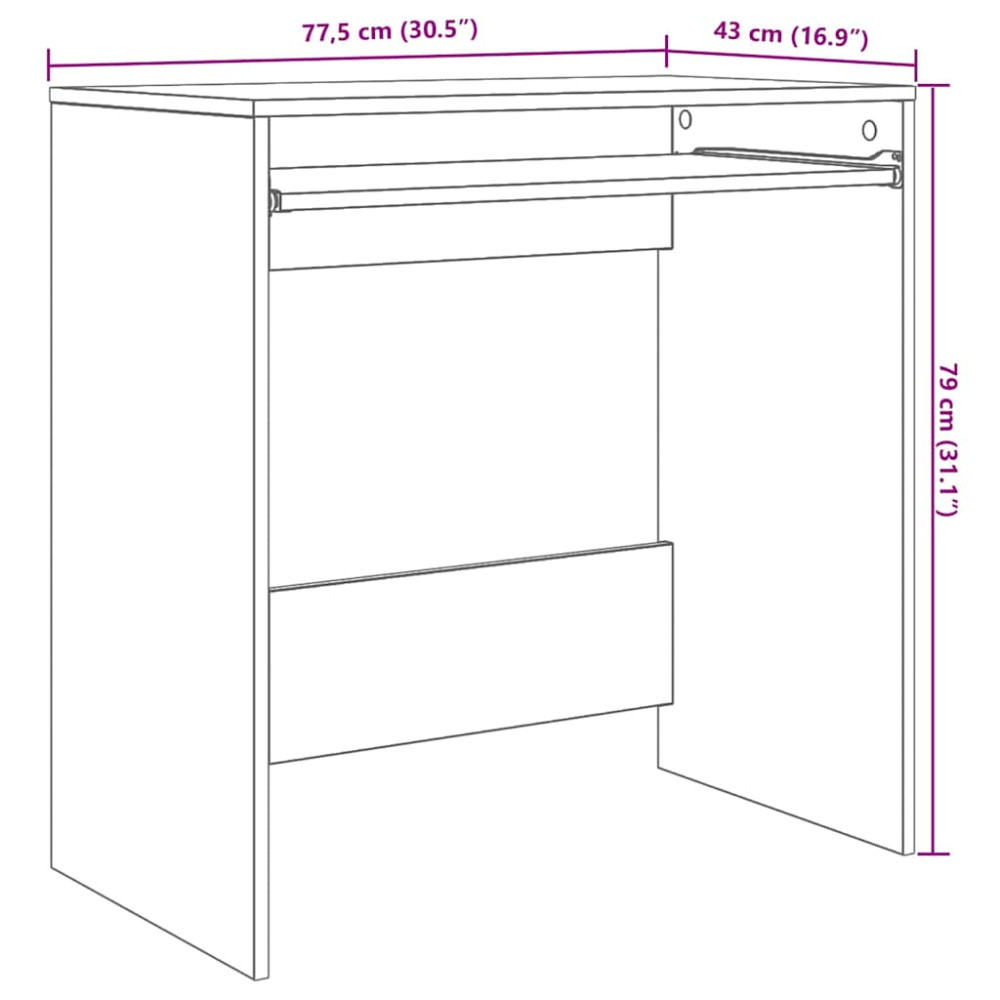 Produktbild för Skrivbord med låda Svart Ek 77.5 x 43 x 79 cm Konstruerat trä