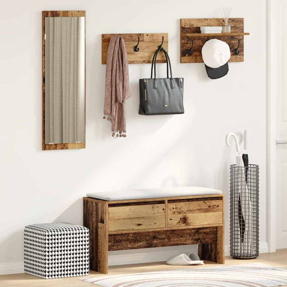 Produktbild för Hallmöbelset med låda 4 pcs Gammalt trä Konstruerat trä