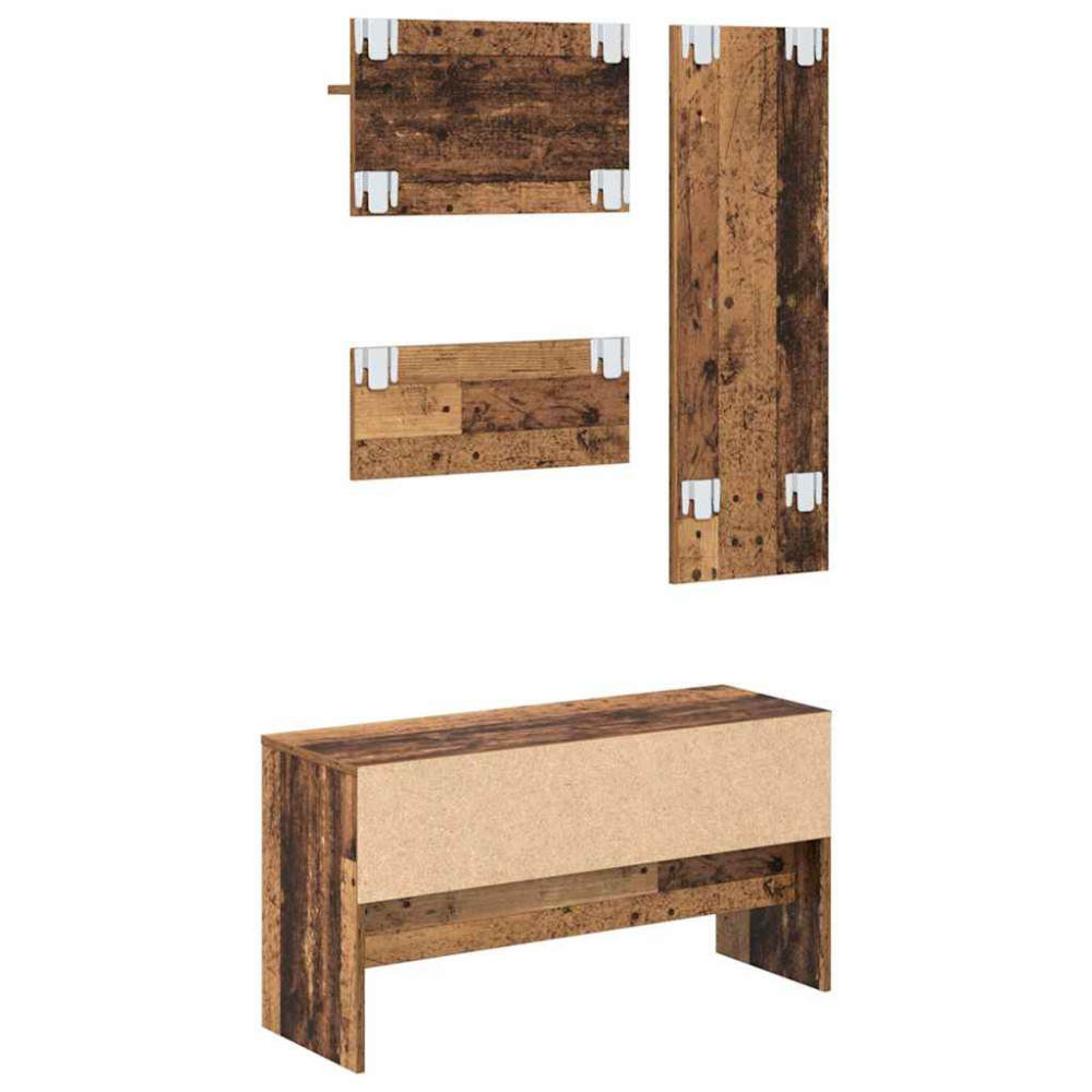 Produktbild för Hallmöbelset med låda 4 pcs Gammalt trä Konstruerat trä
