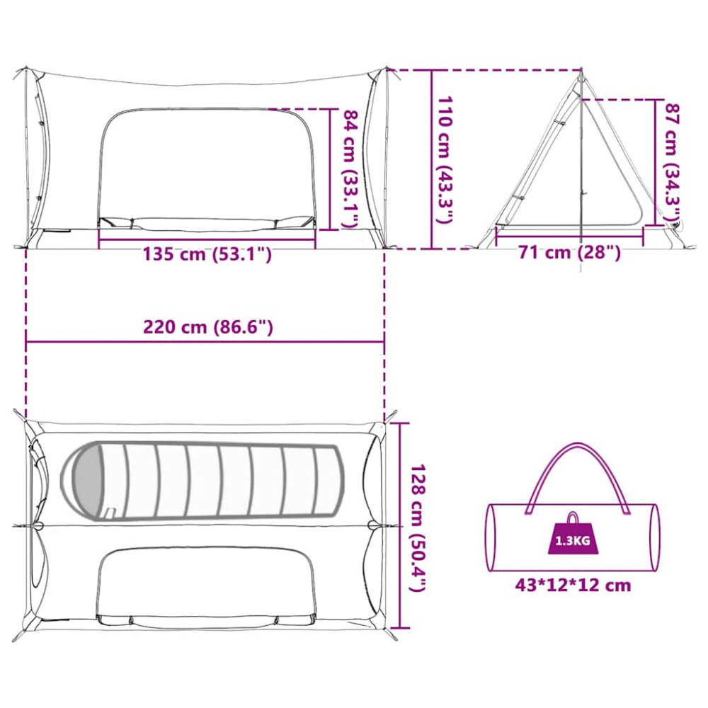 Produktbild för Innertält Svart 220 x 128 x 110 cm Nät
