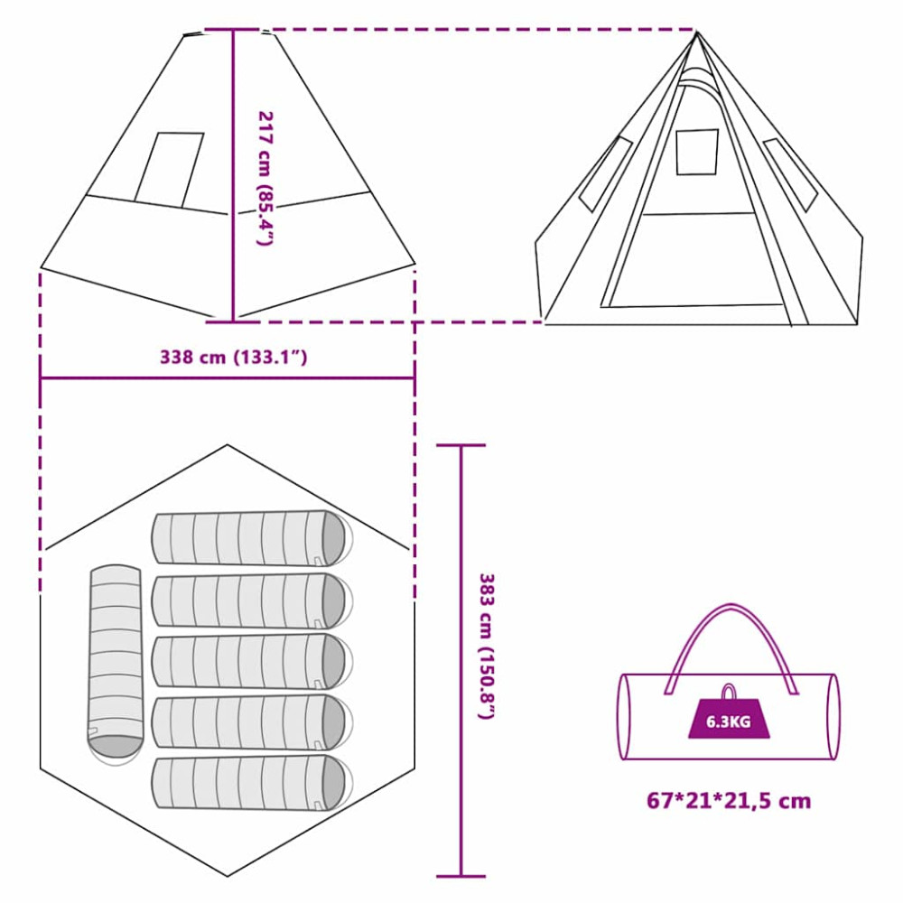 Produktbild för Tipi Tält med tak med lagring Grön 383 x 338 x 217 cm taffeta