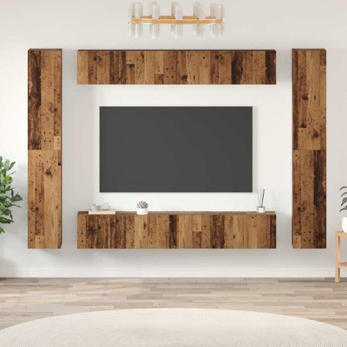 vidaXL TV-bänkset Väggmonterad 10 pcs Gammalt trä Konstruerat trä