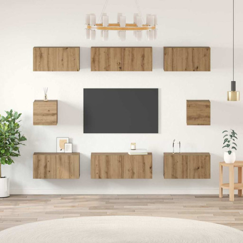 vidaXL TV-bänkset Väggmonterad 8 pcs Artisan Ek Konstruerat trä