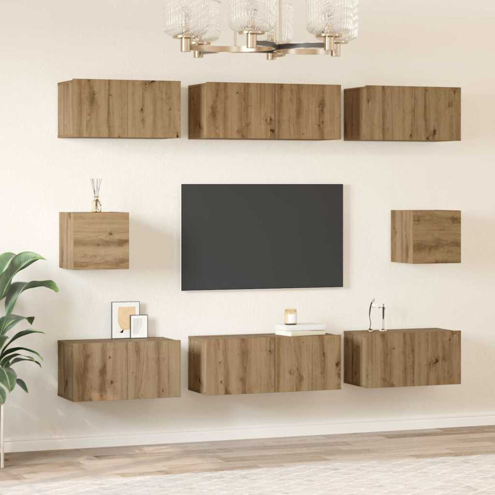 Produktbild för TV-bänkset Väggmonterad 8 pcs Artisan Ek Konstruerat trä