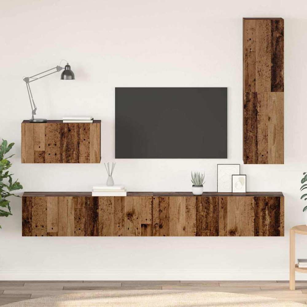 Produktbild för Vägg TV Skåp Väggmonterad 4 pcs Gammalt trä Konstruerat trä