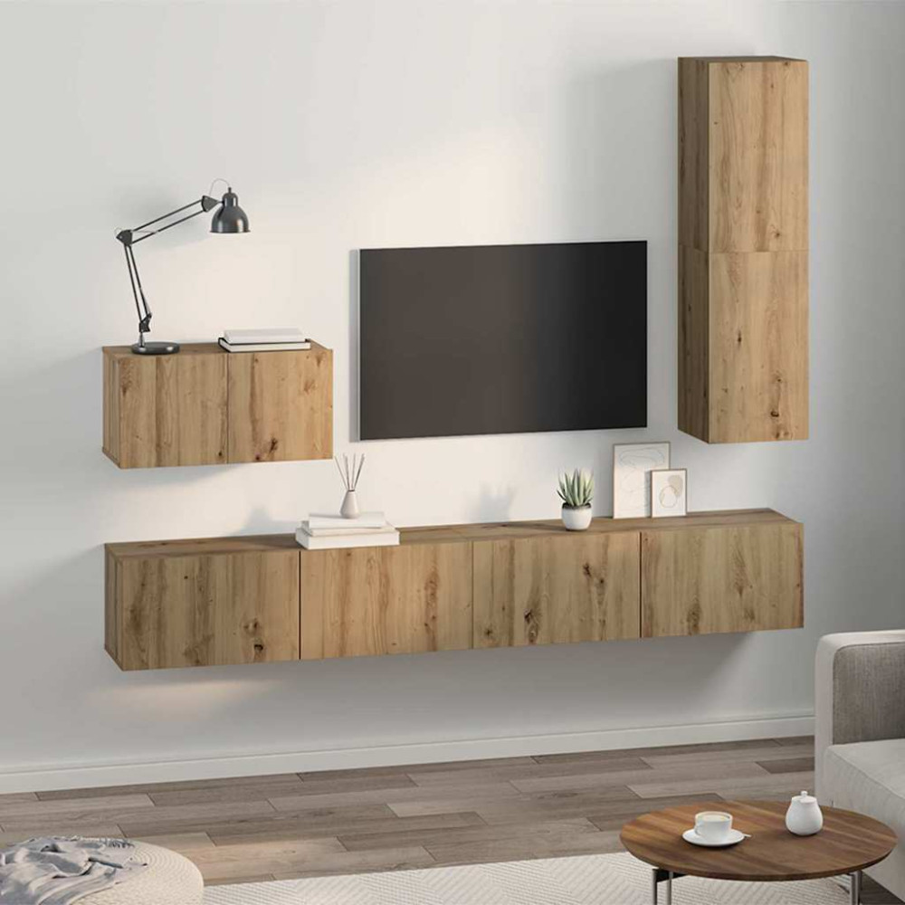 Produktbild för Vägg TV Skåp 4 pcs Artisan Ek Konstruerat trä