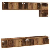 Produktbild för TV-bänkset Väggmonterad 5 pcs Gammalt trä Konstruerat trä
