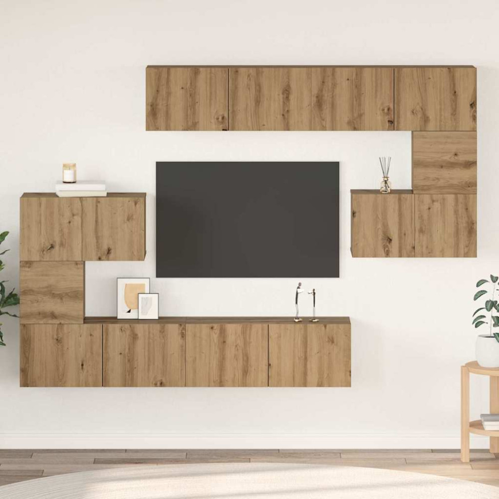 Produktbild för TV-bänkset Väggmonterad 8 pcs Artisan Ek Konstruerat trä
