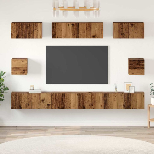 vidaXL TV-bänkset Väggmonterad 8 pcs Gammalt trä Konstruerat trä