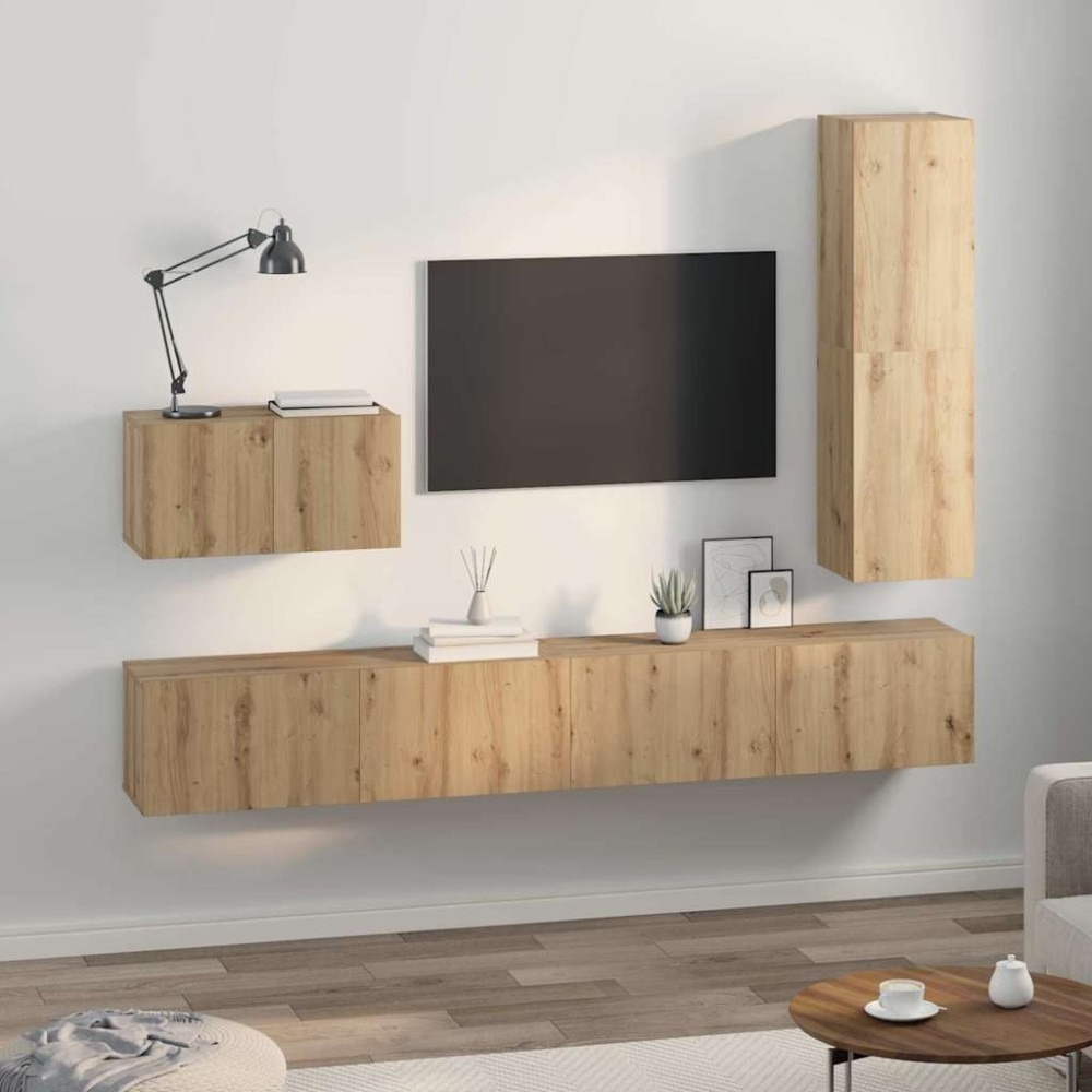 Produktbild för TV-bänkset 4 pcs Artisan Ek Konstruerat trä