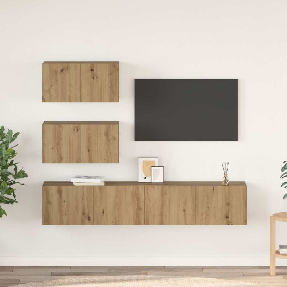 Produktbild för TV-bänkset 4 pcs Artisan-ek Konstruerat trä