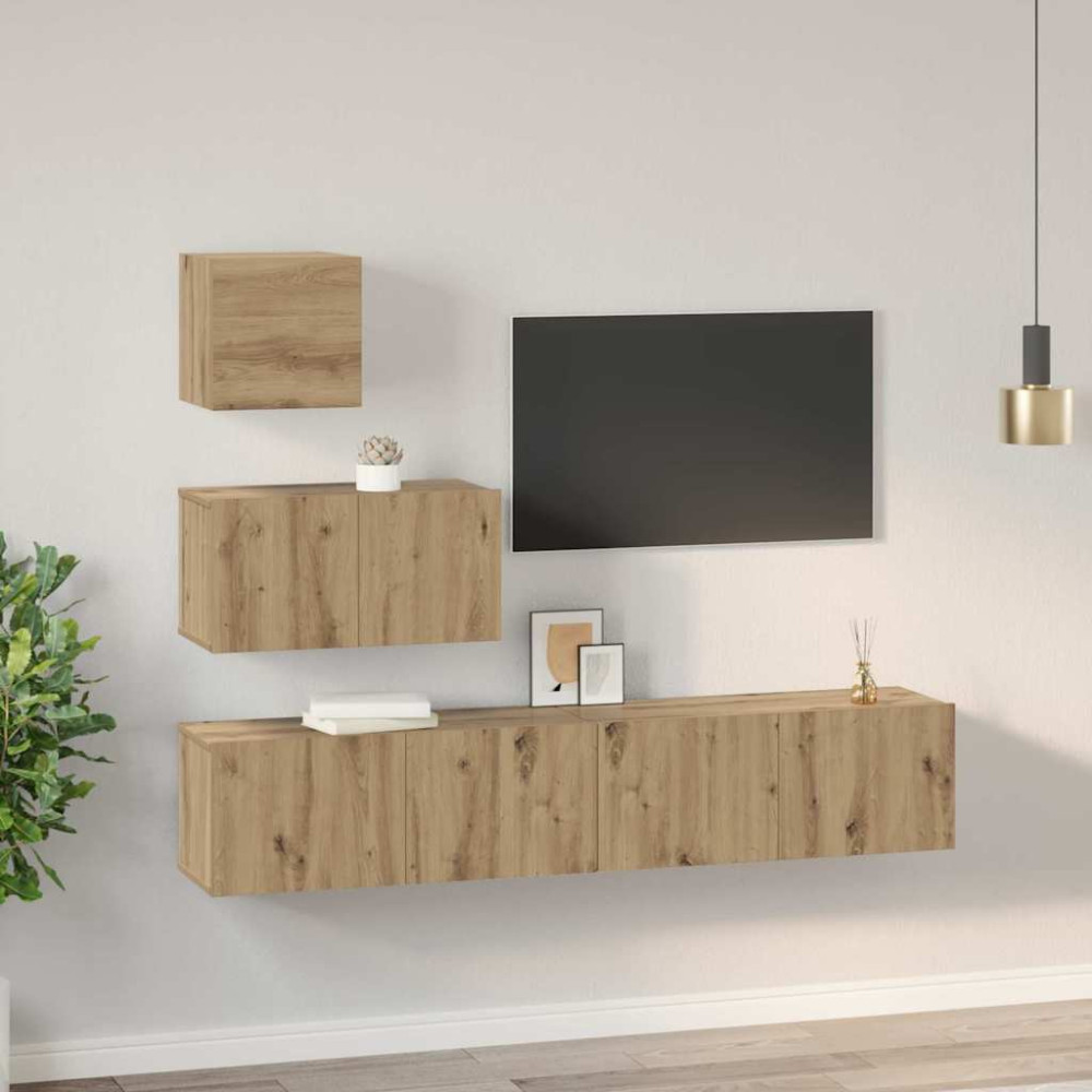 Produktbild för TV-bänkset 4 pcs Artisan Ek Konstruerat trä