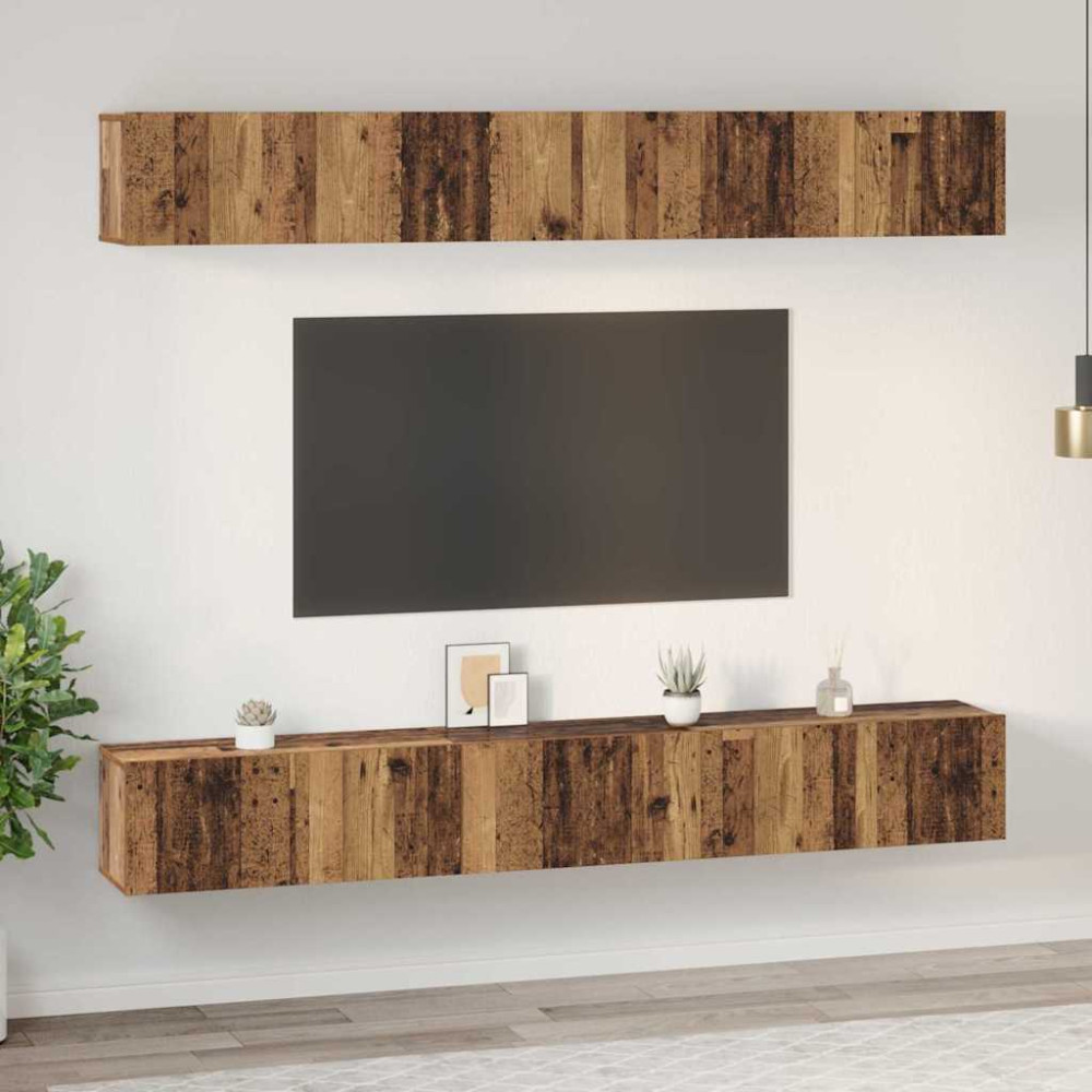 Produktbild för TV-bänkset Väggmonterad 6 pcs Gammalt trä Konstruerat trä