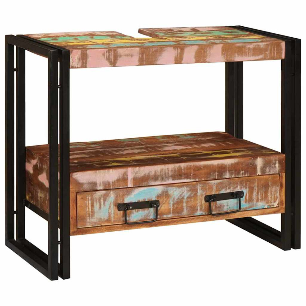 Produktbild för Sminkskåp Flerfärgsdesign 71 x 33 x 58 cm Solid återvunnen trä