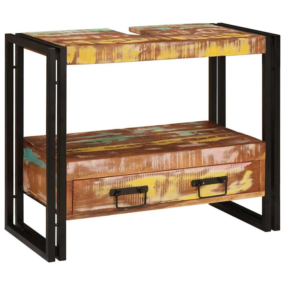 Produktbild för Sminkskåp Flerfärgsdesign 71 x 33 x 58 cm Solid återvunnen trä