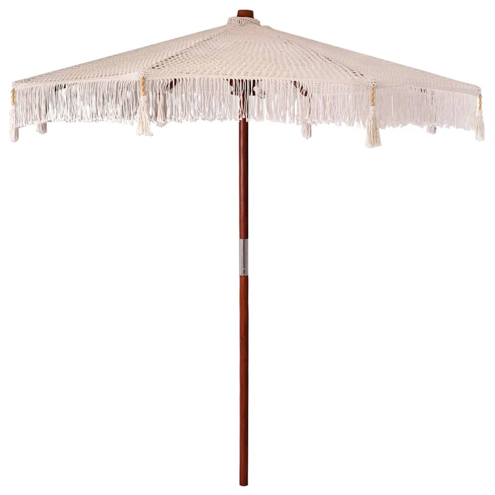 Produktbild för Makramé Parasoll Kräm 252.5 x 252.5 x 260 cm Bomull och Teakträ