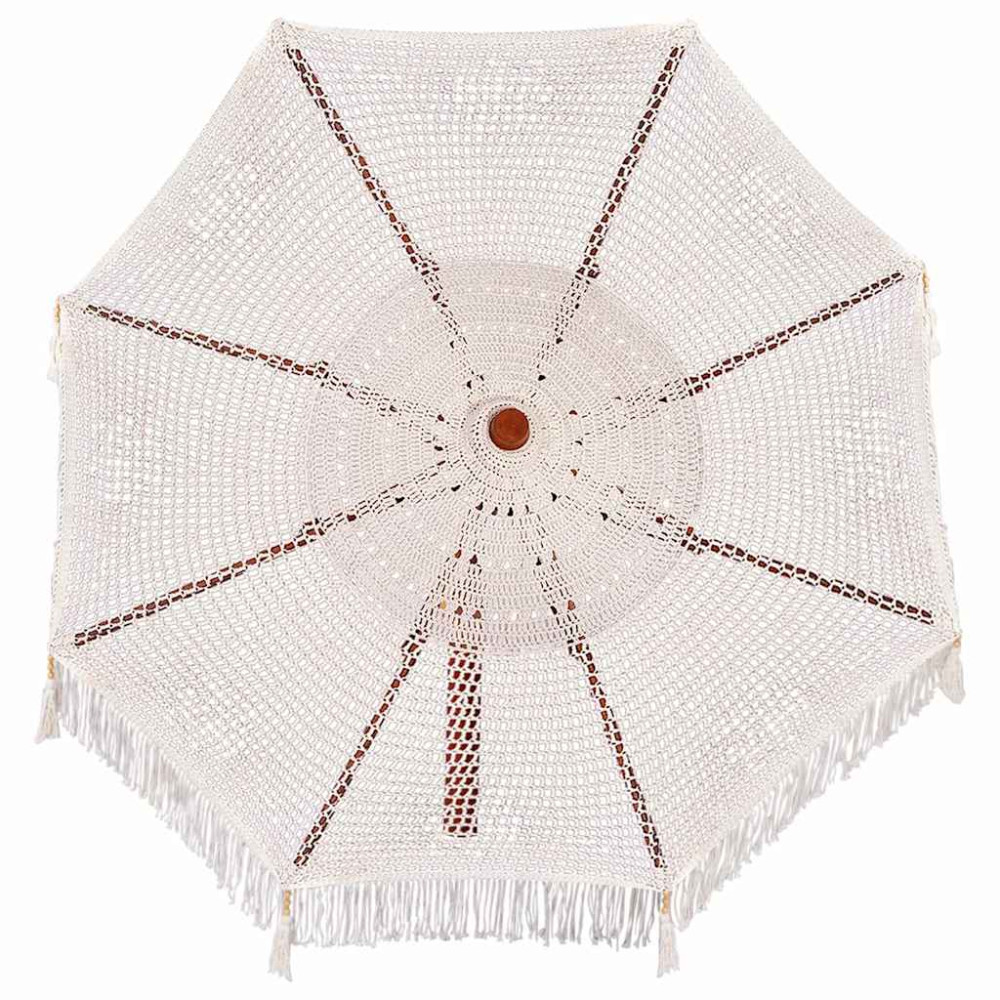 Produktbild för Makramé Parasoll Kräm 252.5 x 252.5 x 260 cm Bomull och Teakträ