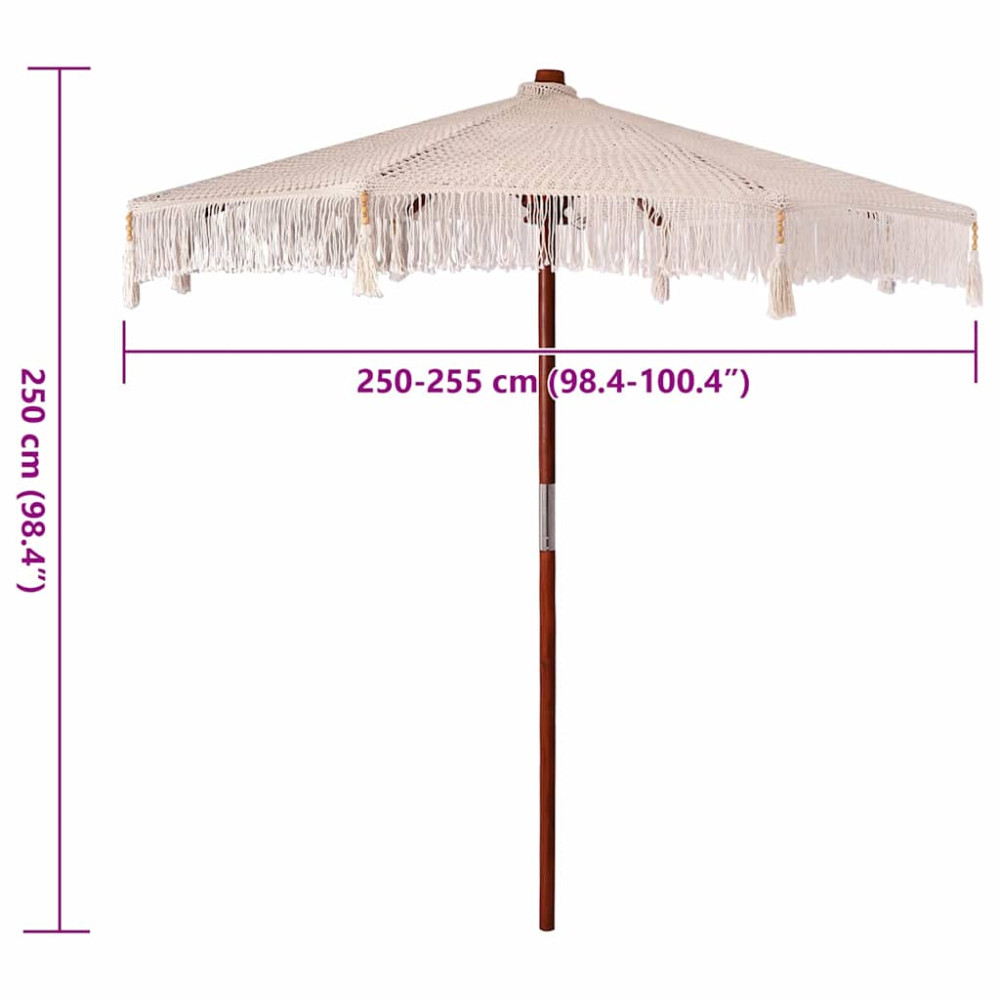 Produktbild för Makramé Parasoll Kräm 252.5 x 252.5 x 260 cm Bomull och Teakträ