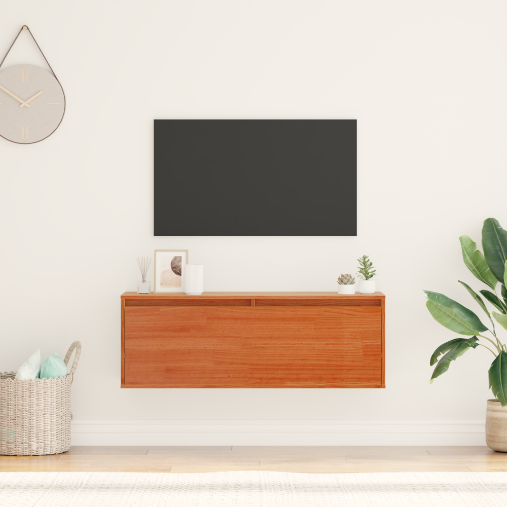 Produktbild för Väggskåp med hylla Vaxbrun 100 x 30 x 35 cm Massiv furu
