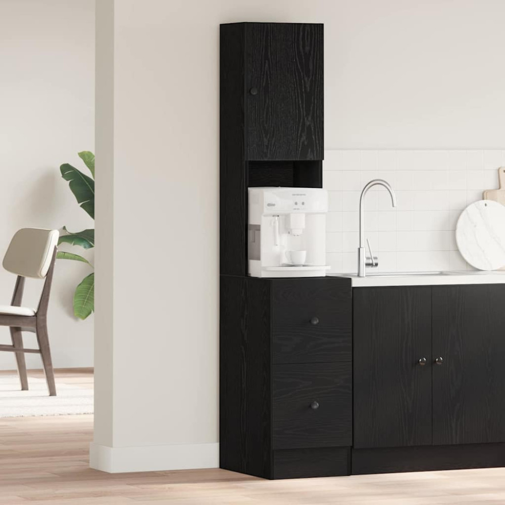 Produktbild för Köksbuffé med låda med hylla med dörr Svart Ek 32 x 50 x 180 cm