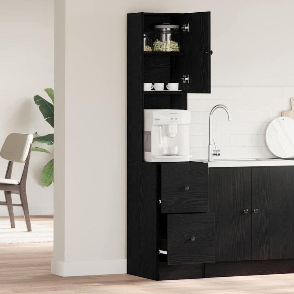 Produktbild för Köksbuffé med låda med hylla med dörr Svart Ek 32 x 50 x 180 cm