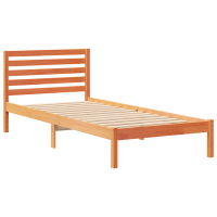 Produktbild för Sängram med huvudgavel Vaxbrun 100 x 210 cm Massiv furu
