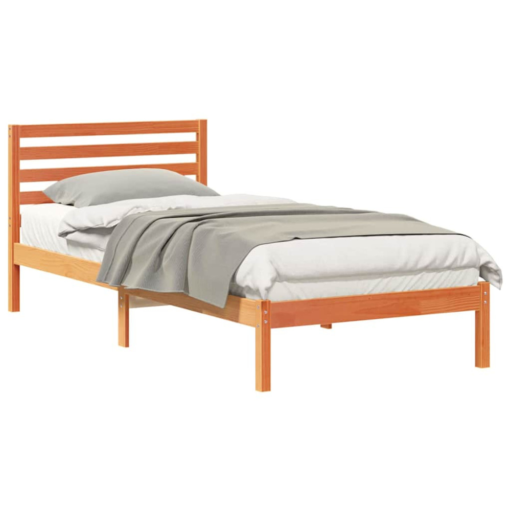 Produktbild för Sängram med huvudgavel Vaxbrun 100 x 210 cm Massiv furu