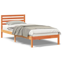 Produktbild för Sängram med huvudgavel Vaxbrun 100 x 210 cm Massiv furu