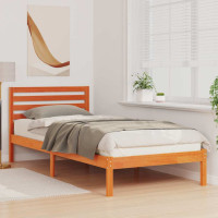 Produktbild för Sängram med huvudgavel Vaxbrun 100 x 210 cm Massiv furu