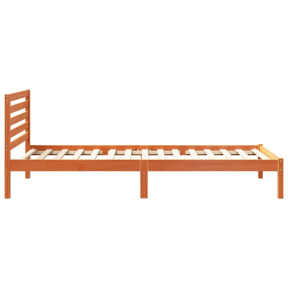 Produktbild för Sängram med huvudgavel Vaxbrun 100 x 210 cm Massiv furu