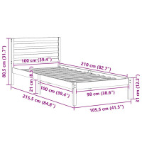 Produktbild för Sängram med huvudgavel Vaxbrun 100 x 210 cm Massiv furu