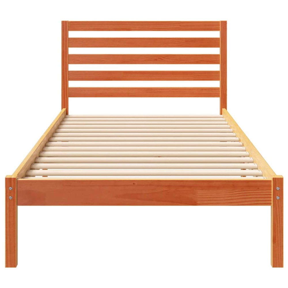 Produktbild för Sängram med huvudgavel Vaxbrun 90 x 220 cm Massiv furu