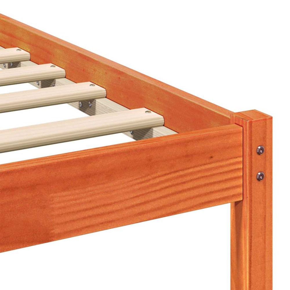 Produktbild för Sängram med huvudgavel Vaxbrun 90 x 220 cm Massiv furu