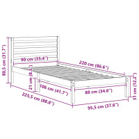 Produktbild för Sängram med huvudgavel Vaxbrun 90 x 220 cm Massiv furu